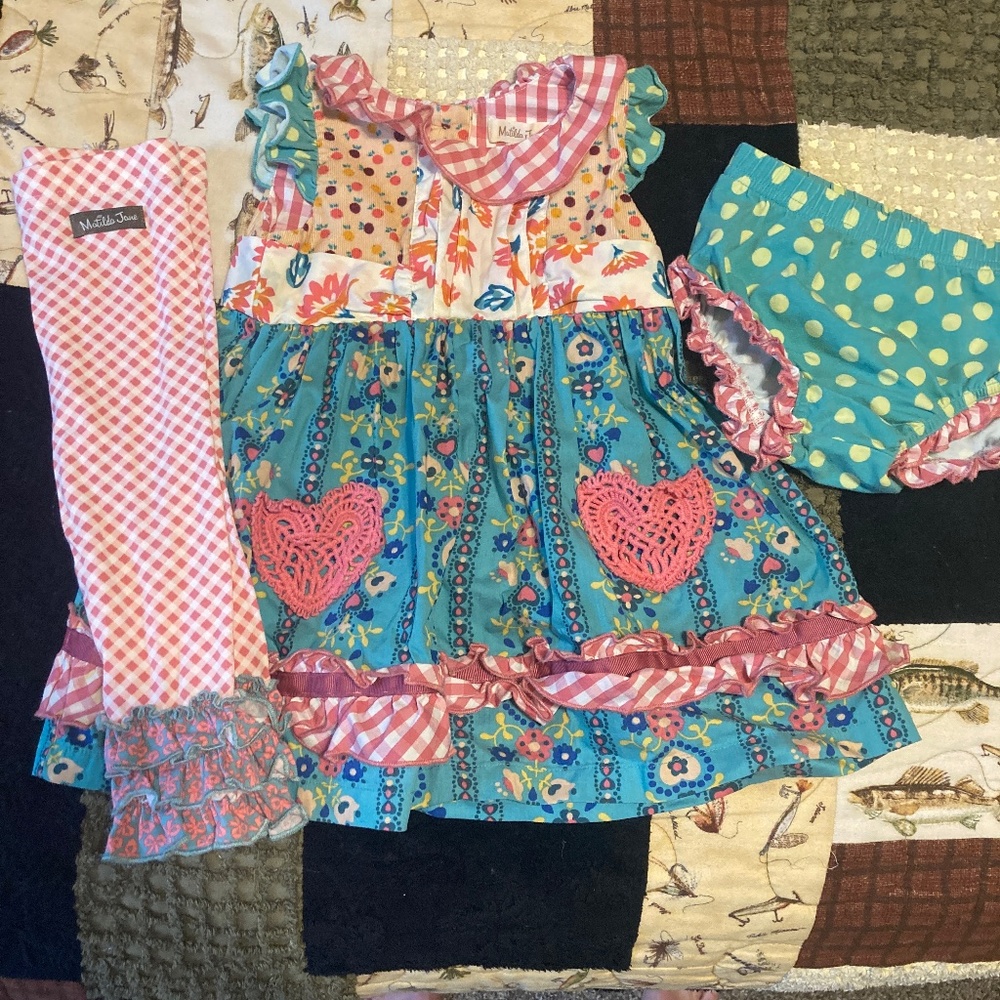 Matilda Jane dress w diaper cover + leggings